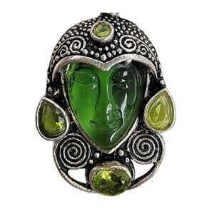 Tribal Sterling Silver Necklace with Green Turquoise Meditative Pendant